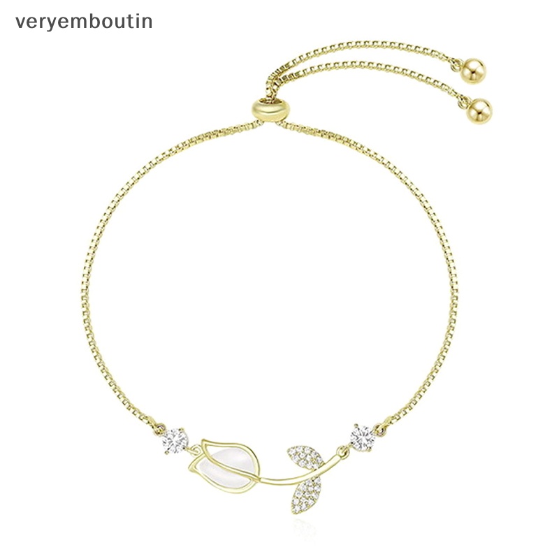 Vòng Tay Hình Hoa Tulip Đính Đá Zircon Ngọc Trai Lấp Lánh Có Thể Điều Chỉnh Phong Cách Hàn Quốc
