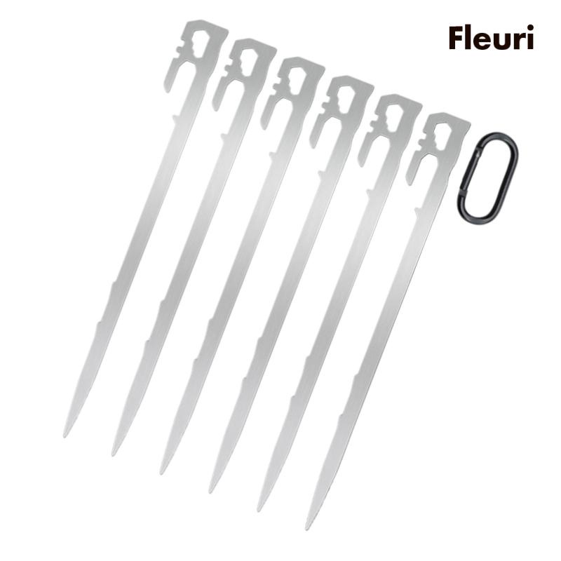 Bộ 6 Cọc Dựng Lều 25cm Đầu Phẳng Đa Năng Kèm Móc Tiện Dụng Mang Theo Cắm Trại / Tuyết