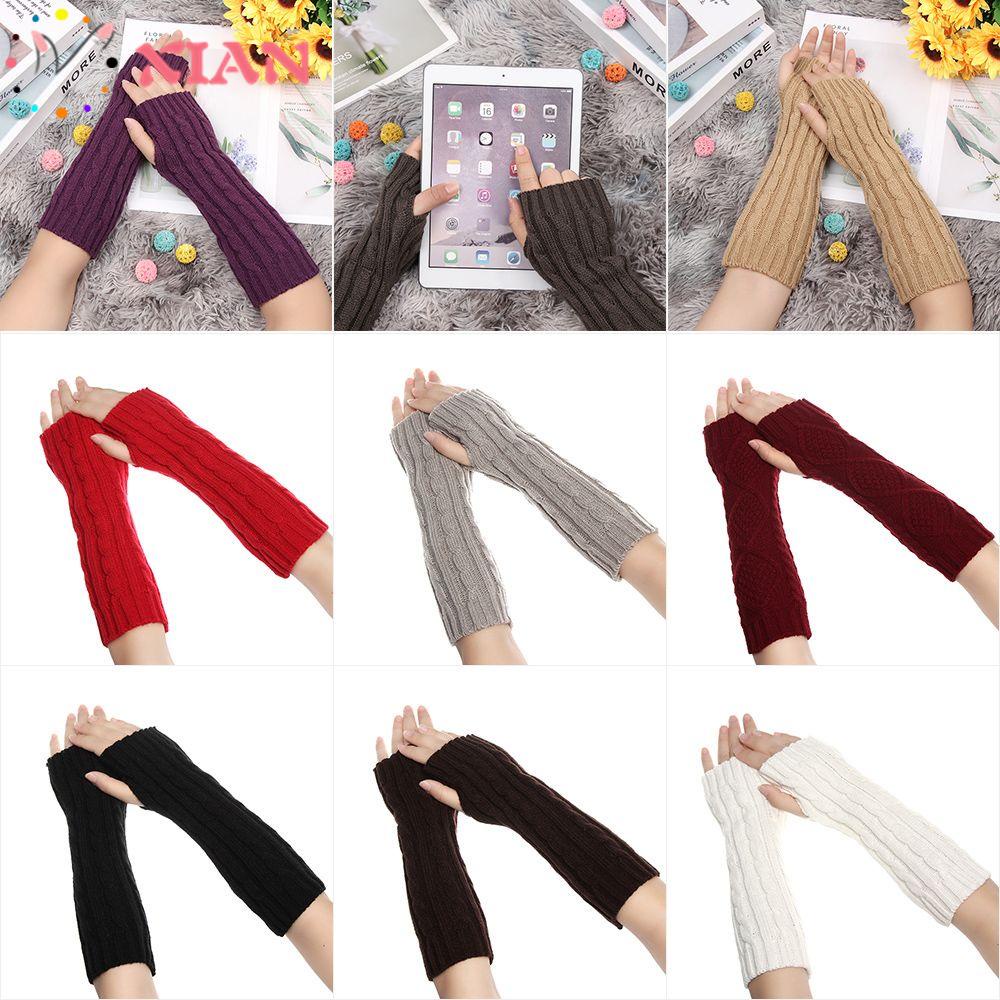 XIANTIN Găng Tay Len Dài Hở Ngón Giữ Ấm Cho Nữ