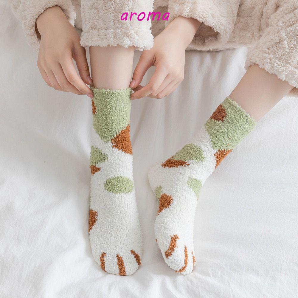 AROMA Đôi Tất Chân Co Giãn In Hình Mèo Hoạt Hình Dễ Thương Cho Nữ