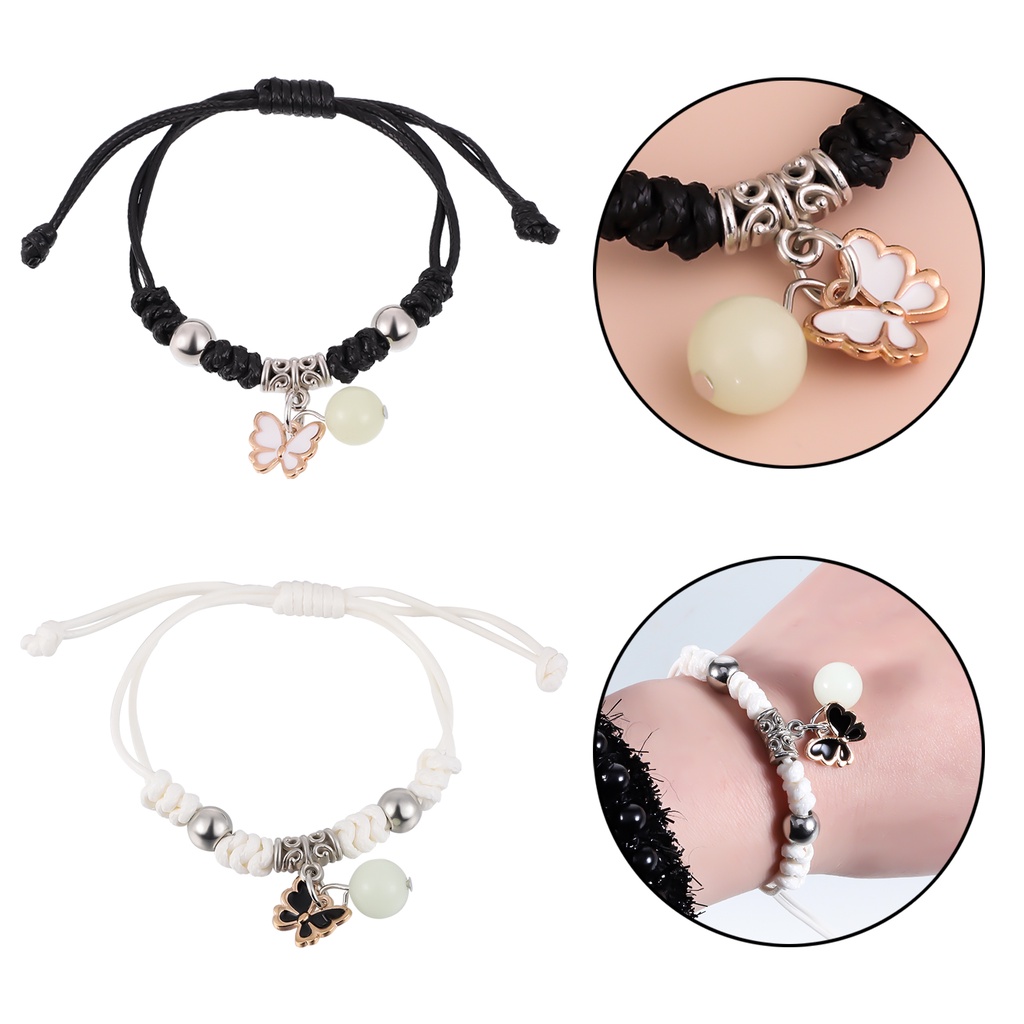Ygt Set 2 Vòng Tay Dây Thừng Dạ Quang Hình Bướm Có Thể Điều Chỉnh Phù Hợp Làm Quà Trang Sức / Bạn