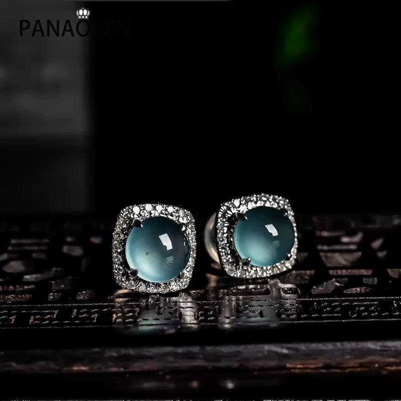 ♥ Bông Tai Bạc 925 Đính Đá Tự Nhiên Hình Vuông Màu Xanh Dương Trong Suốt Thời Trang Cho Nữ