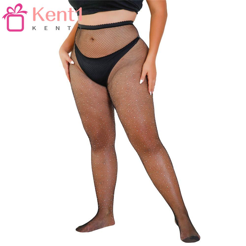 KENT1 Quần Tất Lưới Lưng Cao Co Giãn Đính Đá Lấp Lánh Màu Đen Quyến Rũ Thời Trang Cho Nữ