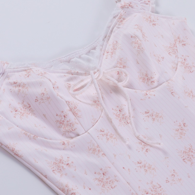 DUNEA Đầm Hai Dây Dáng Ôm In Họa Tiết Hoa Phong Cách Nhẹ Nhàng Thanh Lịch Dành Cho Bạn Nữ