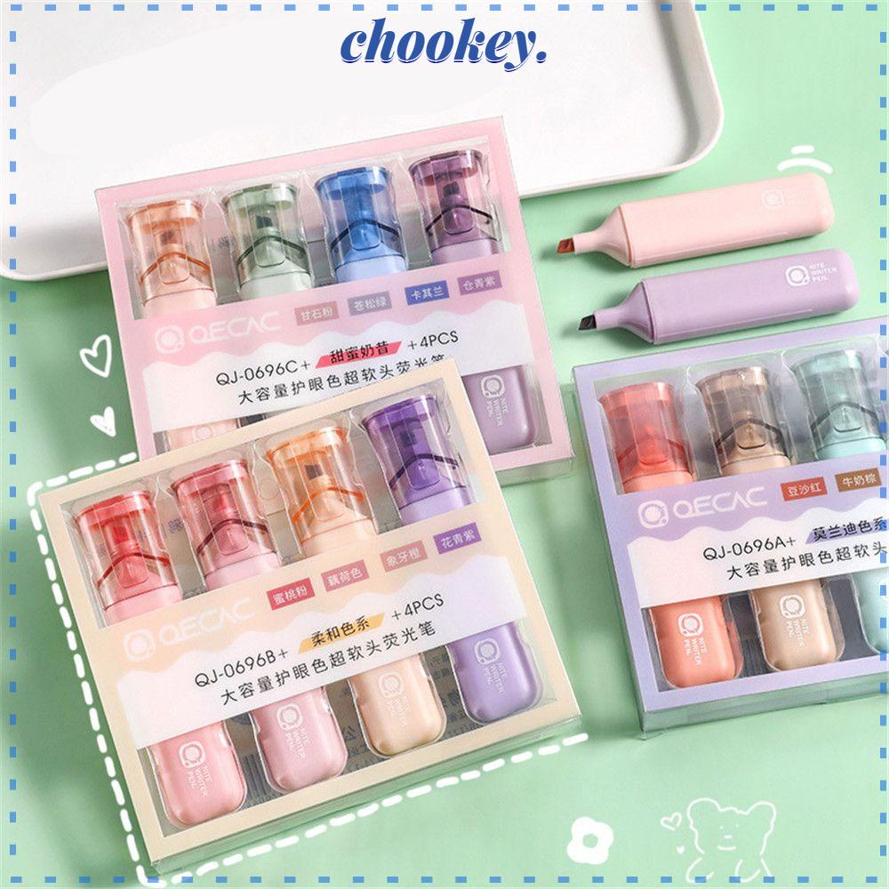CHOOKEY Hộp 4 Bút Đánh Dấu Đầu Xiên Vẽ Tranh Bảo Vệ Mắt