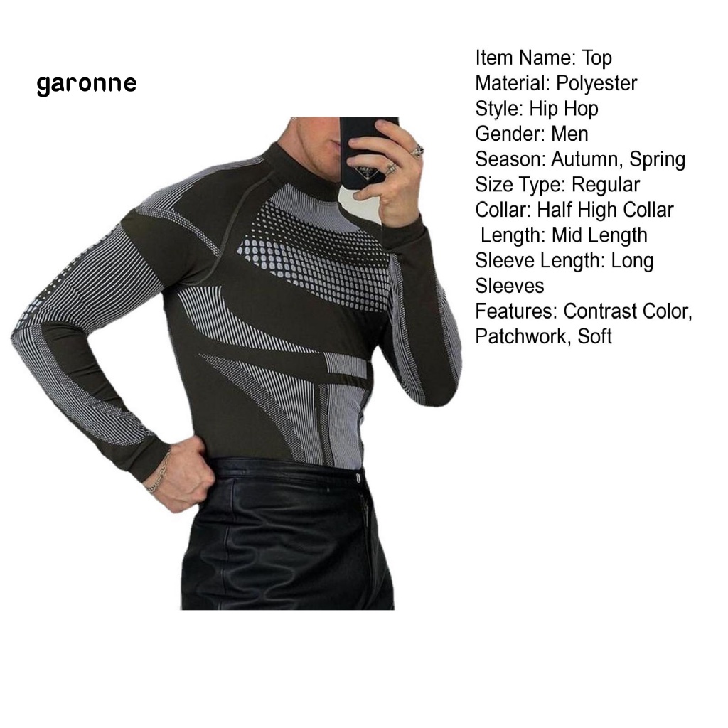 Áo Thun Tay Dài Cổ Cao Ôm Dáng Họa Tiết Kẻ Sọc Màu Sắc Tương Phản Thời Trang Mùa Đông Cho Nam