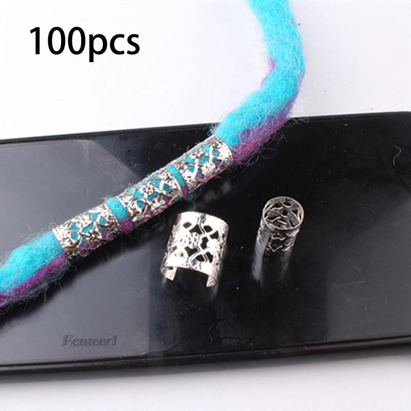 Set 100 Vòng Kim Loại Xỏ Hạt Dùng Để Trang Trí Tóc Bện / Râu