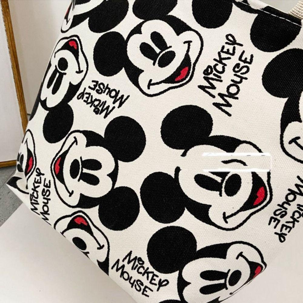 Túi tote Đeo Vai / Xách Tay Đơn Bằng Vải Bạt Có Khóa Kéo In Hình Chuột mickey Thời Trang Sức Chứa Lớn Cho Nữ