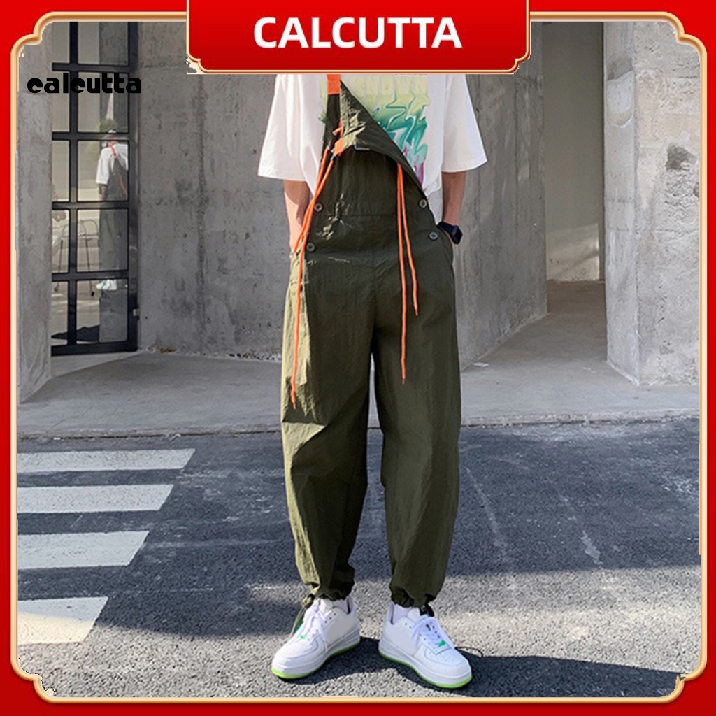 [Calicutta] Áo Liền Quần Không Tay Dáng Rộng Màu Trơn Có Túi Dây Rút Phong Cách Hip Hop Cổ Điển Cho Nam