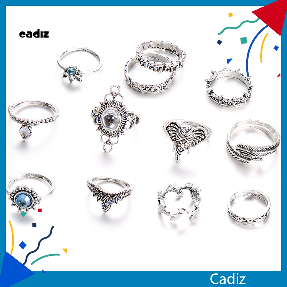 Bộ 12 Nhẫn Đeo Đốt Ngón Tay Đính Đá Phong Cách Boho Cổ Điển Cho Nữ