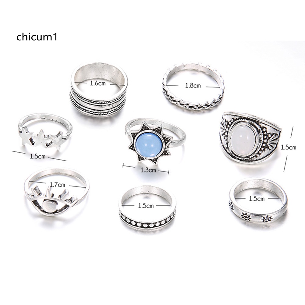 Set 7 Nhẫn Đeo Giữa Ngón Tay Phong Cách Bohemian