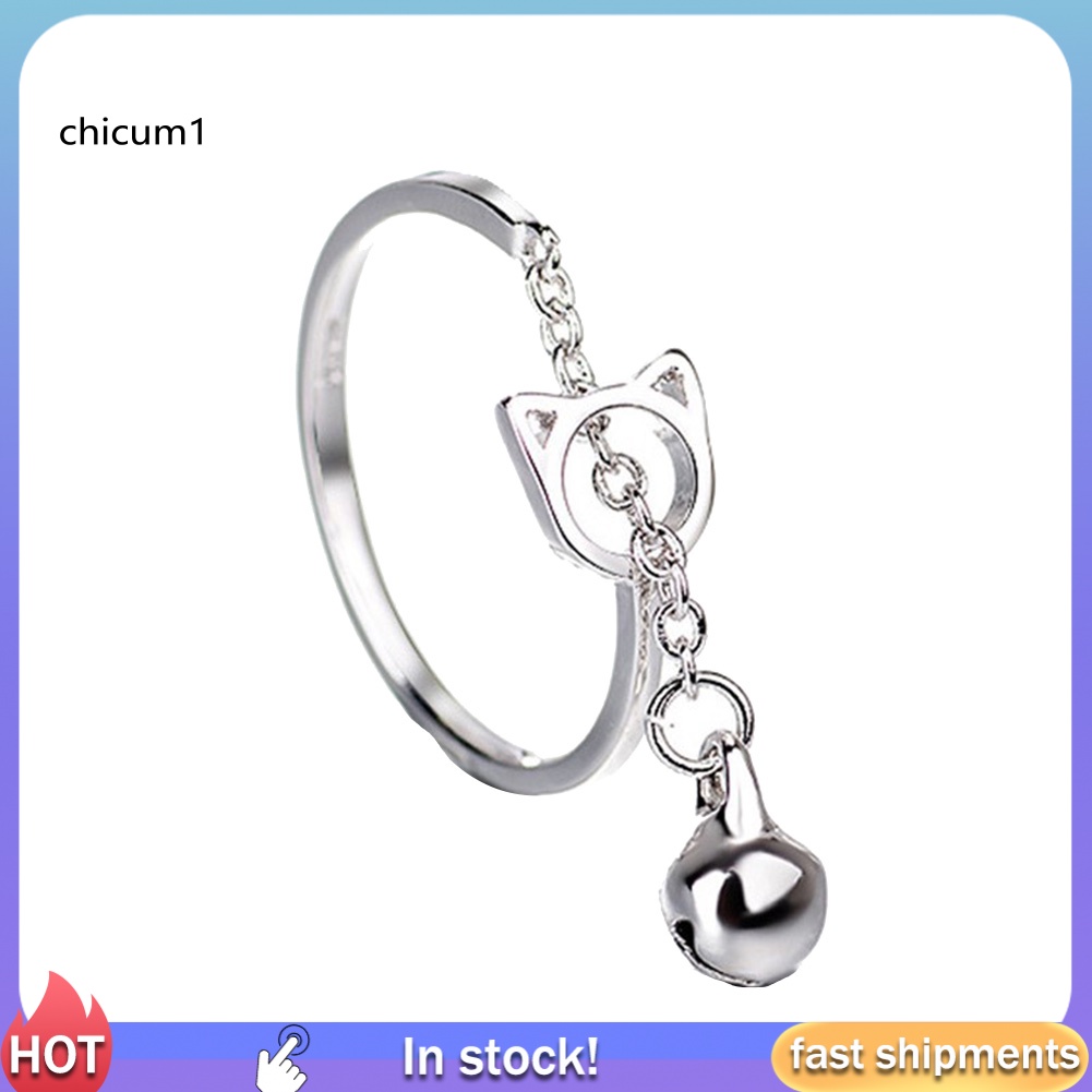 Nhẫn Hở Hình Mèo Dễ Thương Có Chuông Và Dây Xích