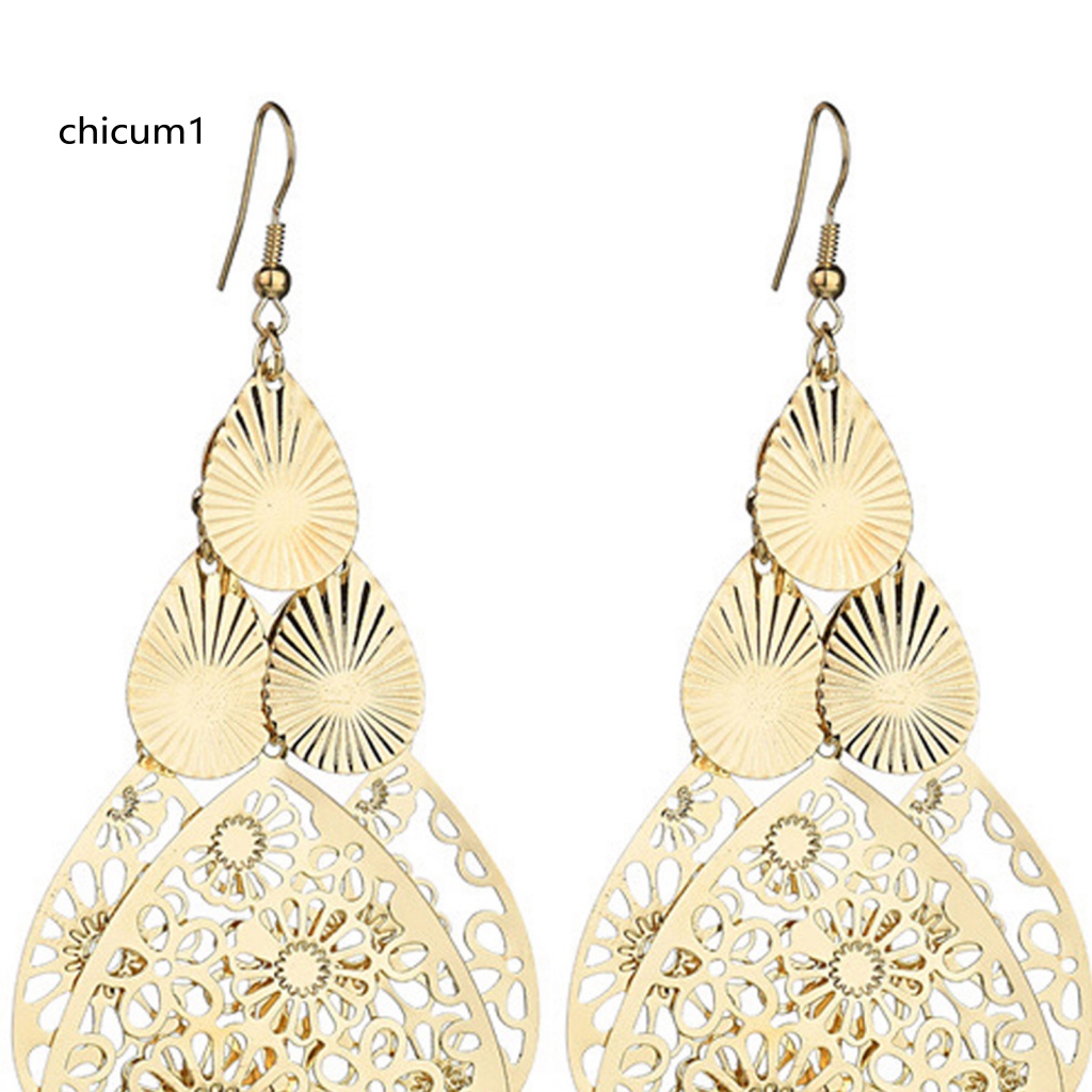 1 Cặp Khuyên Tai CC 1 Cặp Mặt Hình Học Rỗng Họa Tiết Hoa Giọt Nước Thời Trang Cho Nữ