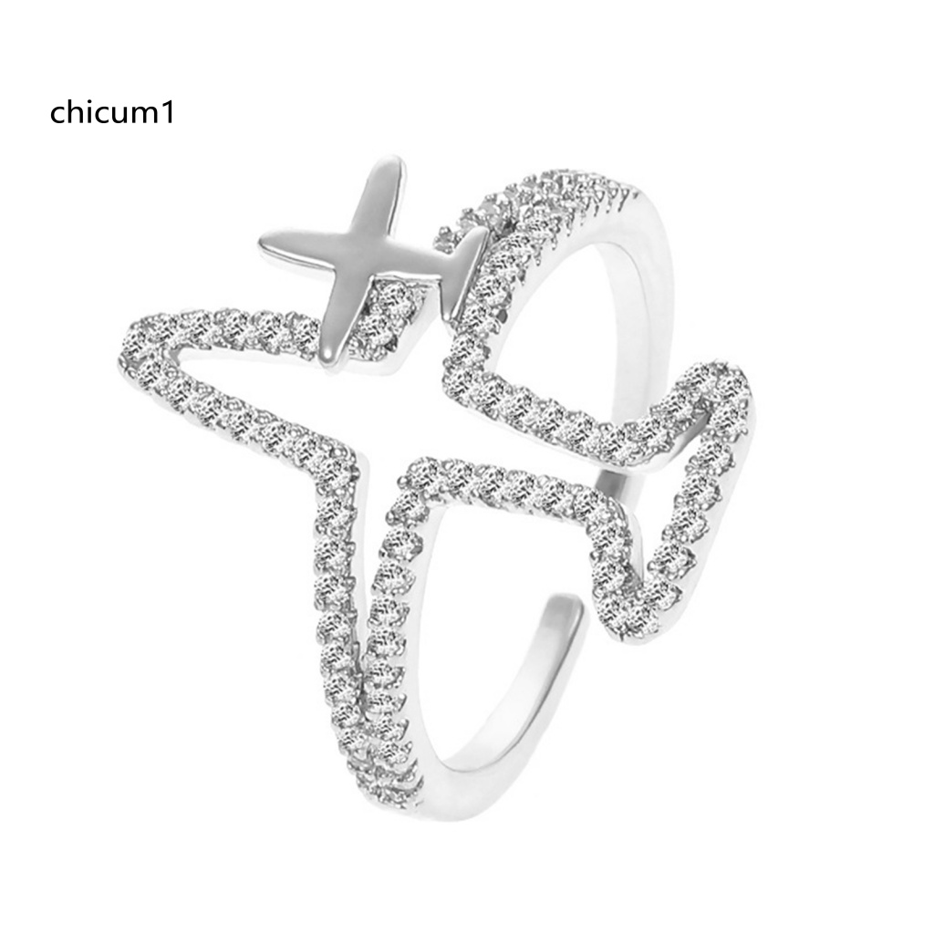 Nhẫn Hở Hình Máy Bay Bằng Kim Loại Lấp Lánh Có Thể Điều Chỉnh