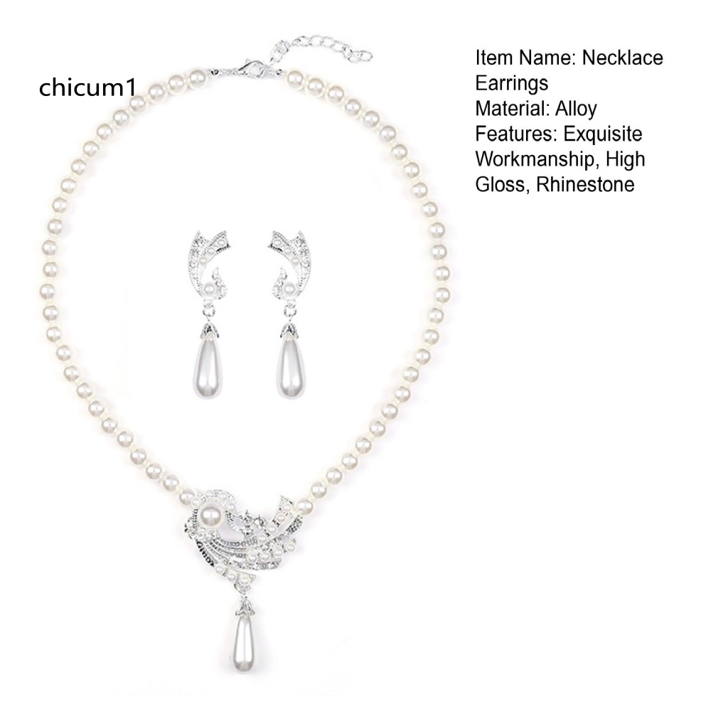 1 Set Vòng cổ Và Bông Tai Mạ Điện Sáng Bóng Đính Đá Ngọc Trai Thời Trang