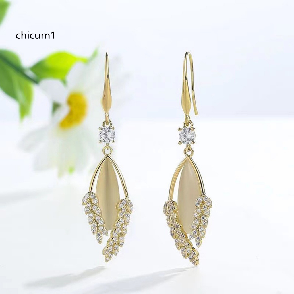 1 Đôi Bông Tai Hình Chiếc Lá Đính Đá Mắt Mèo Giả Thời Trang Sang Trọng Dành Cho Nữ