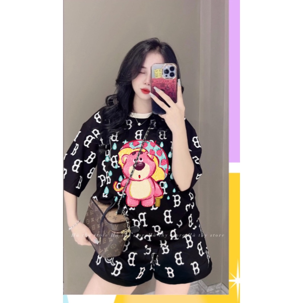 Đồ Bộ Ngắn Gấu Dâu Hot Trend Vải Thun Mềm Mịn , Set Bộ Mặc Nhà Vải Thun Dưới 53kg Mịn Siêu Mát - Nguyên Kháng Store