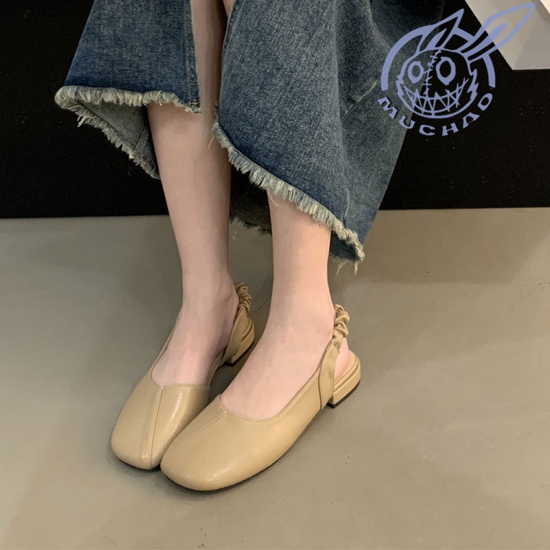MUCHAO Dép Sandal Đế Bằng Dày Dặn Thắt Nơ Xinh Xắn Thời Trang Cho Nữ