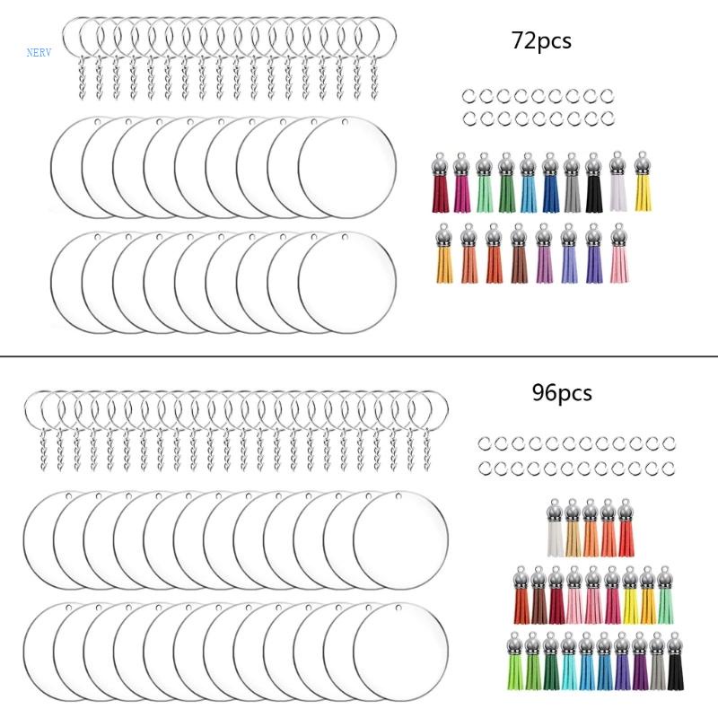 Set 72 / 96 Móc Chìa Khóa Dạng Đĩa Tròn Bằng Acrylic Nhiều Màu Sắc