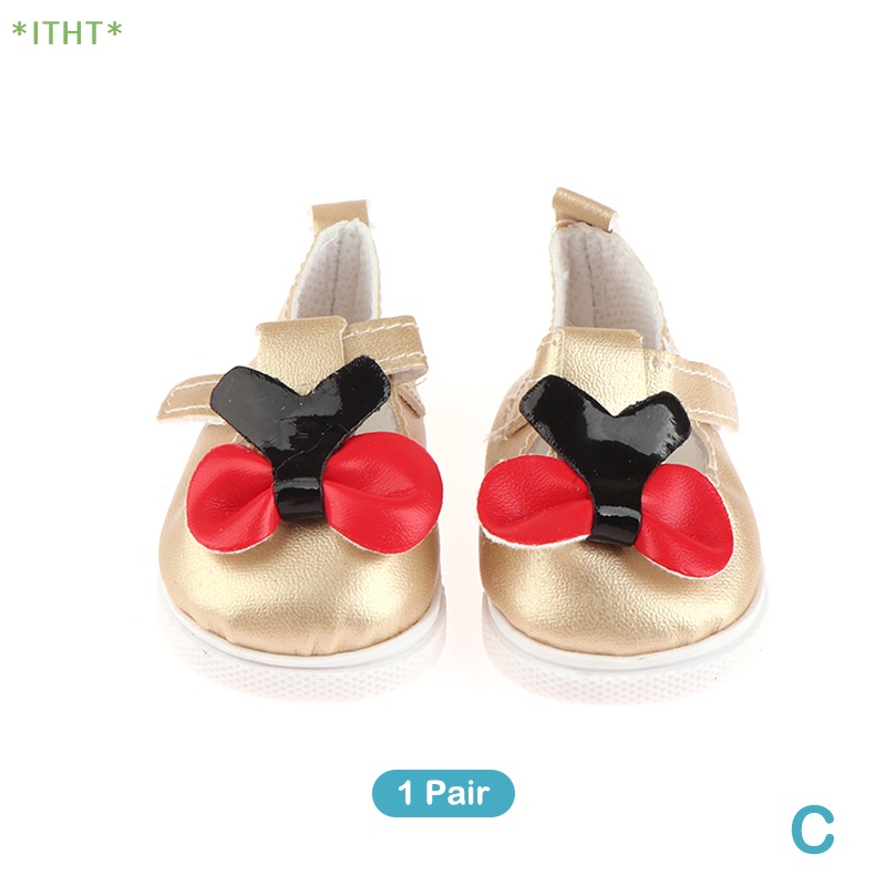 1 Đôi Giày Búp Bê Quai Dán Đính Nơ Xinh Xắn Cho Bé Gái 18inch Mới