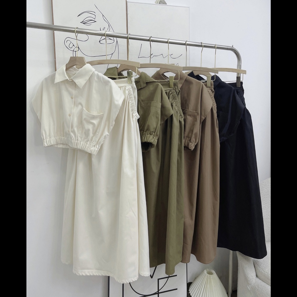 Set áo sát vai kèm chân váy dài chun eo S564 SUSSTORE