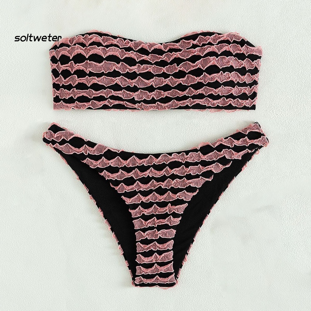 Bộ Đồ Bơi Hai Mảnh Không Dây Nhún Bèo Phong Cách Thể Thao Thời Trang Mùa Hè Cho Nữ