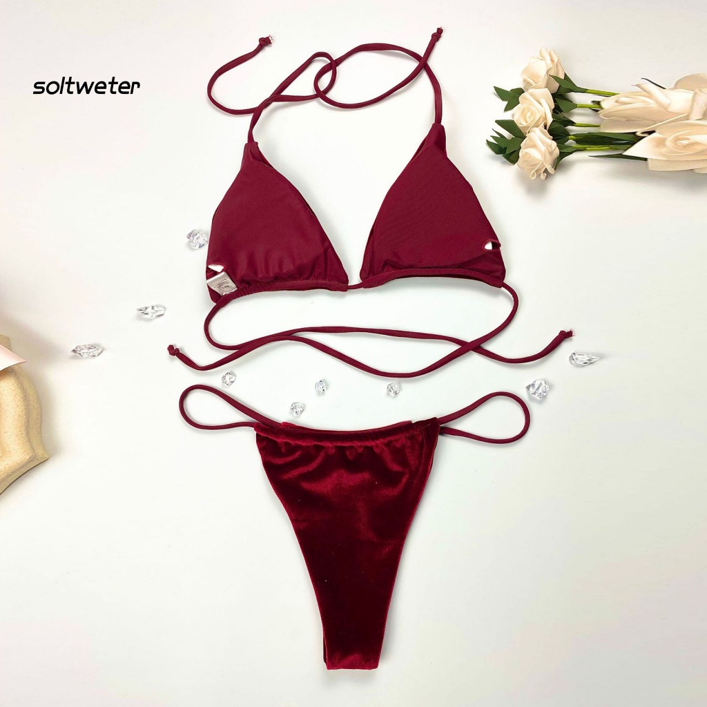 Bộ Đồ Bơi Bikini Lưng Cao Có Đệm Nâng Ngực Màu Sắc Trơn Dành Cho Nữ