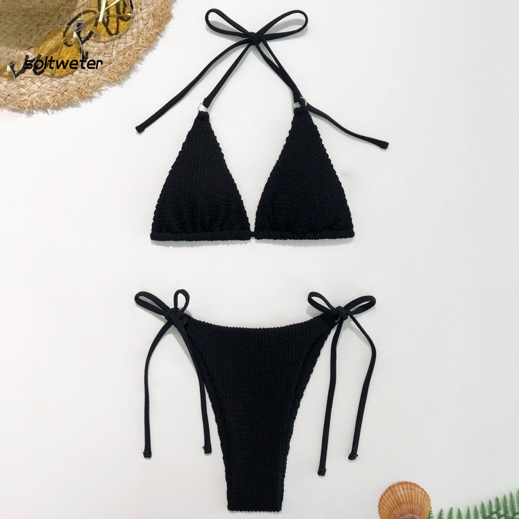 Bộ Đồ Bơi 2 Mảnh Không Tay Có Đệm Mút Ba Điểm Màu Sắc Trơn Dành Cho Nữ