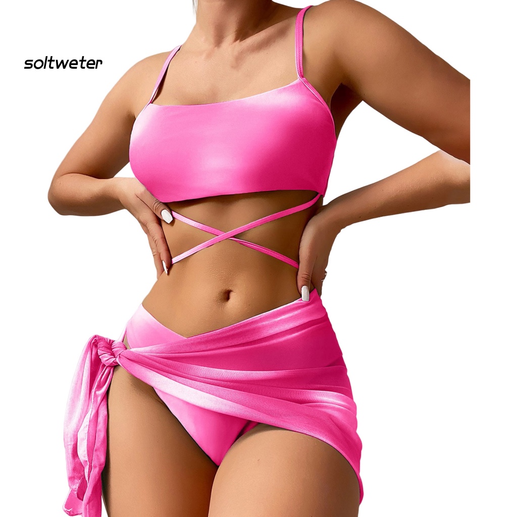 1 Bộ Đồ Bơi Bikini Ba Mảnh Không Gọng Có Mút Nâng Ngực Hở Lưng Nhuộm Màu Thời Trang Mùa Hè Cho Nữ