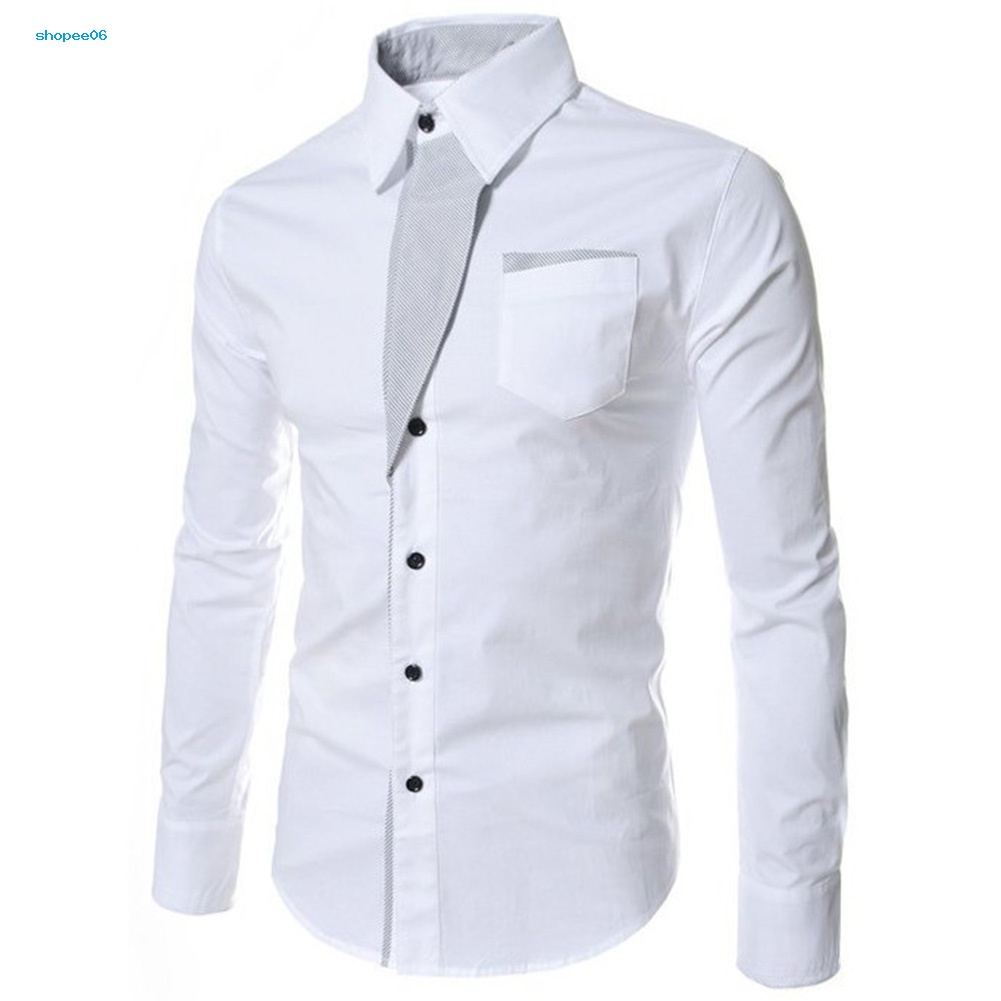 Áo Sơ Mi Nam Dài Tay Cổ Đứng Dáng Ôm Cài Nút Phối Màu Thời Trang