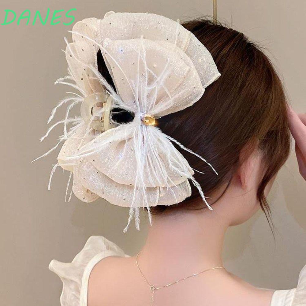 DANES Kẹp Tóc Càng Cua Vải Lưới Đính Nơ Cỡ Lớn Bằng Acrylic Dễ Thương