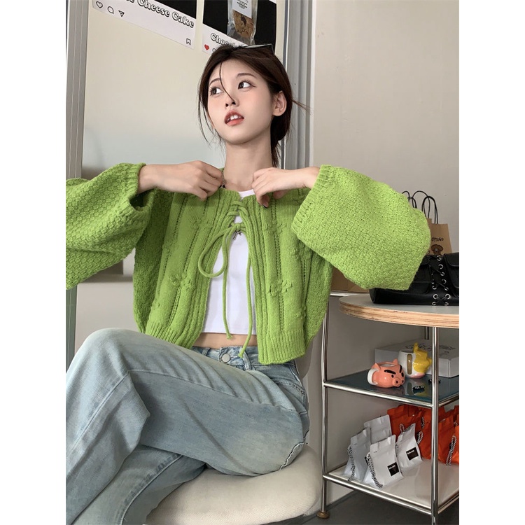 Áo Khoác Cardigan Mỏng Tay Phồng Phối Ren Thời Trang Mùa Hè Hàn Quốc