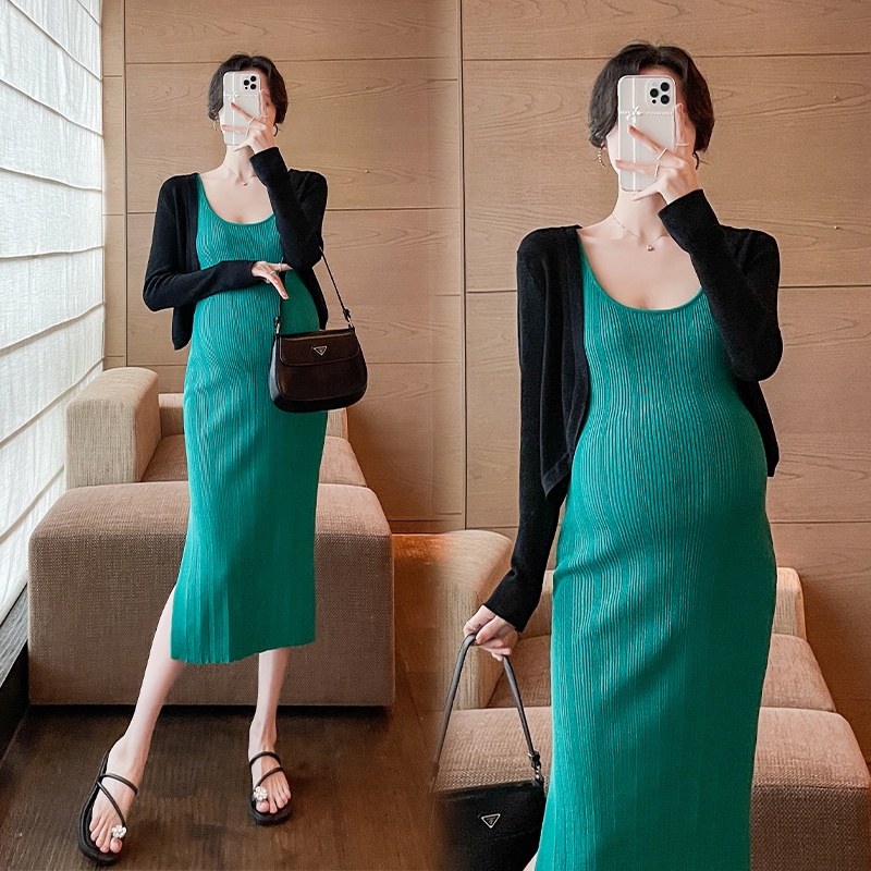 Set Áo Váy Dệt Kim Co Giãn Ôm Dáng Thời Trang Mùa Hè Cho Phụ Nữ Mang Thai