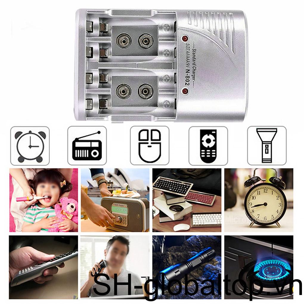 Cục Sạc Pin 4 Khe Có Đèn LED Có Thể Gập Lại Tiện Dụng Cho Văn Phòng / Du Lịch AA AAA