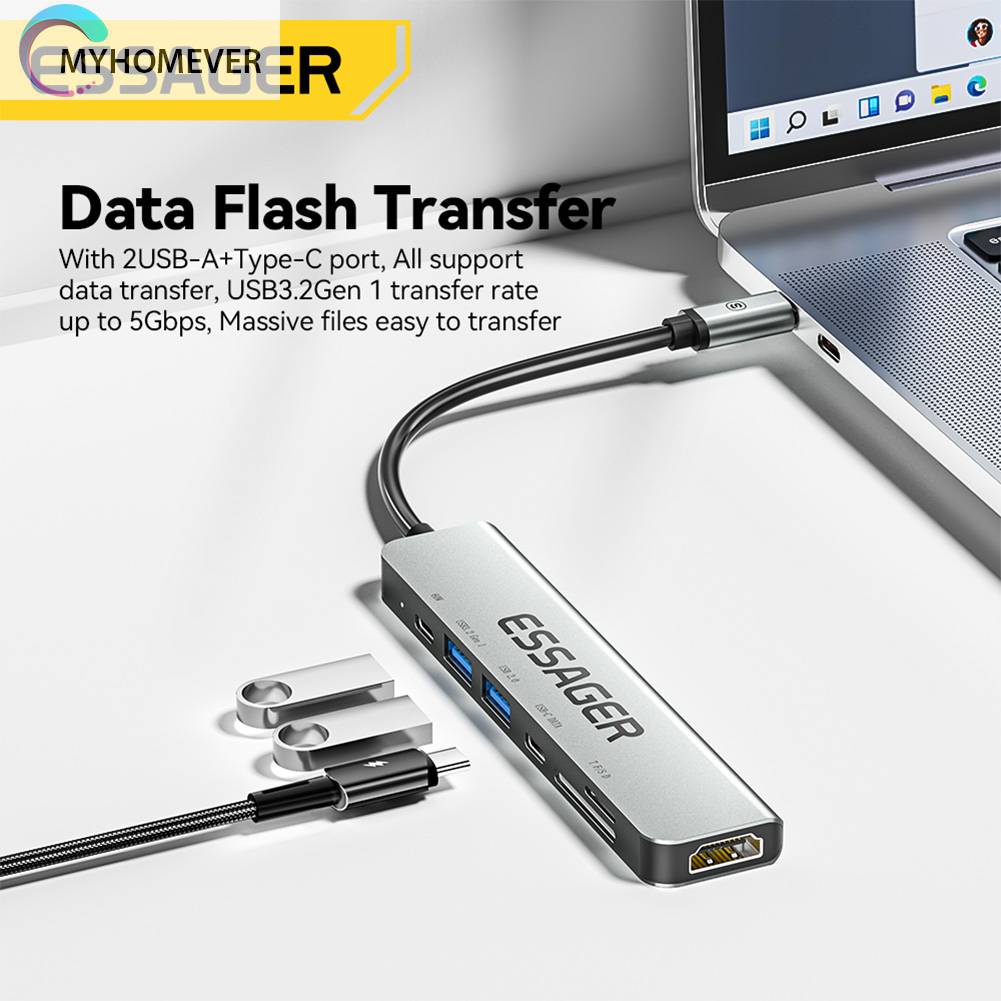 Bộ Chia Cổng USB Type-C HDMI 7 Trong 1 Hỗ Trợ PD60W