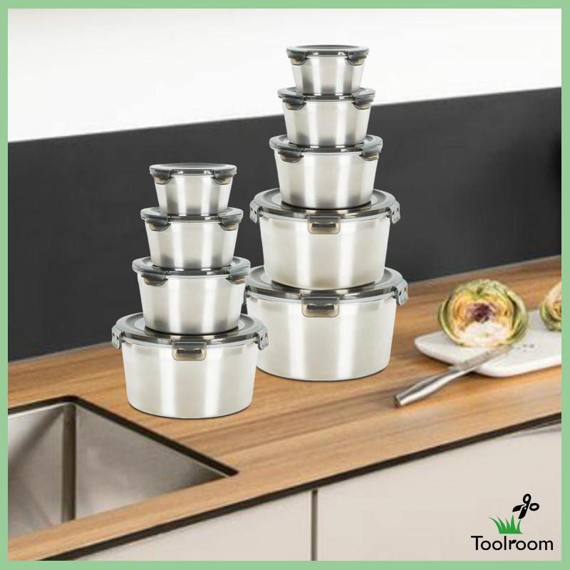 Hộp Đựng Thức Ăn Bằng Thép Không Gỉ Gọn Nhẹ Có Nắp Đậy Có Thể Xếp Chồng Lên Nhau Dùng Cho Tủ Lạnh / Lò Vi