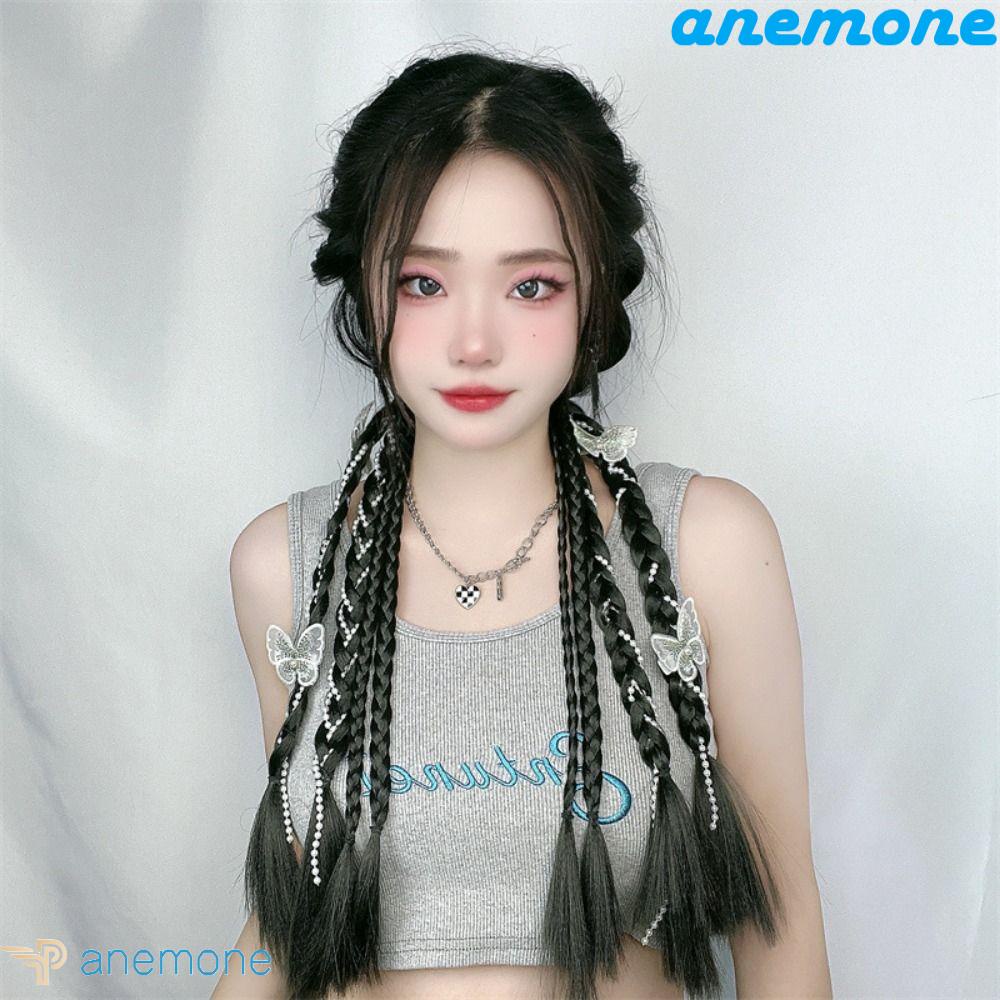 ANEMONE Tóc Giả Thắt Bím Đuôi Ngựa Bằng Sợi Tổng Hợp Chịu Nhiệt Dễ Thương DIY