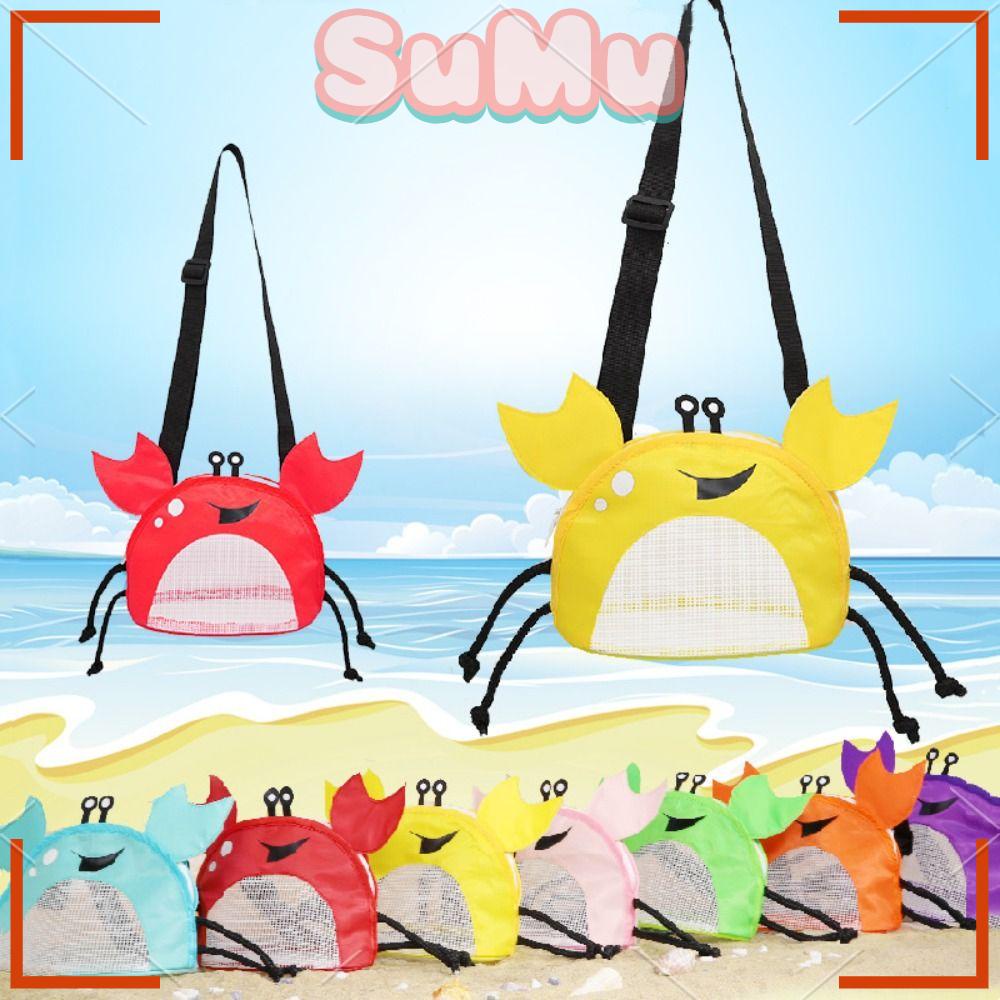 SUMU Túi Lưới Đựng Đồ Chơi Đi Biển Có Khóa Kéo Hình Con Cua Dễ Thương Cho Bé Gái