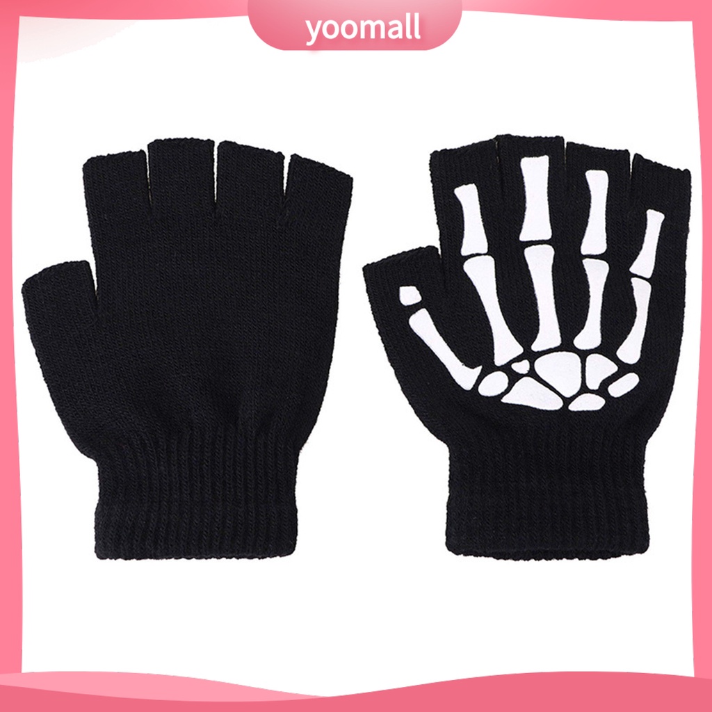 1 Đôi Găng Tay Dệt Kim Hở Ngón Phát Sáng Trong Bóng Tối Hóa Trang Halloween Cho Người Lớn