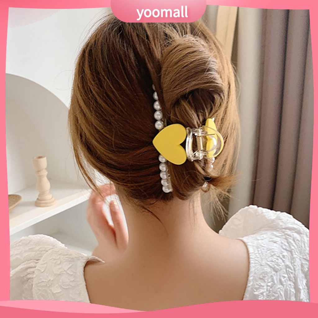 Kẹp Tóc Hình Trái Tim Đính Ngọc Trai Giả Bằng Nhựa Chống Trượt