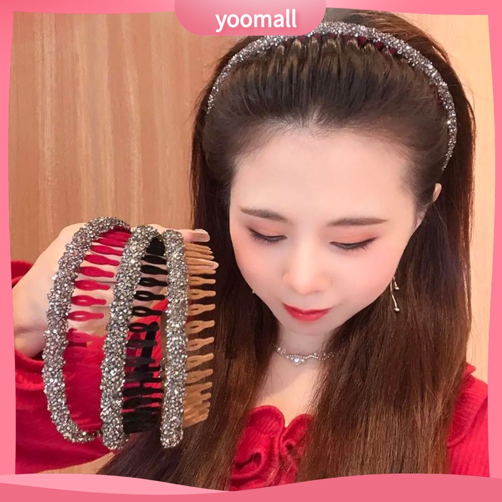 Băng đô cài tóc rửa mặt Răng Hẹp Đính Đá Lấp Lánh Chống Trượt Cho Nữ