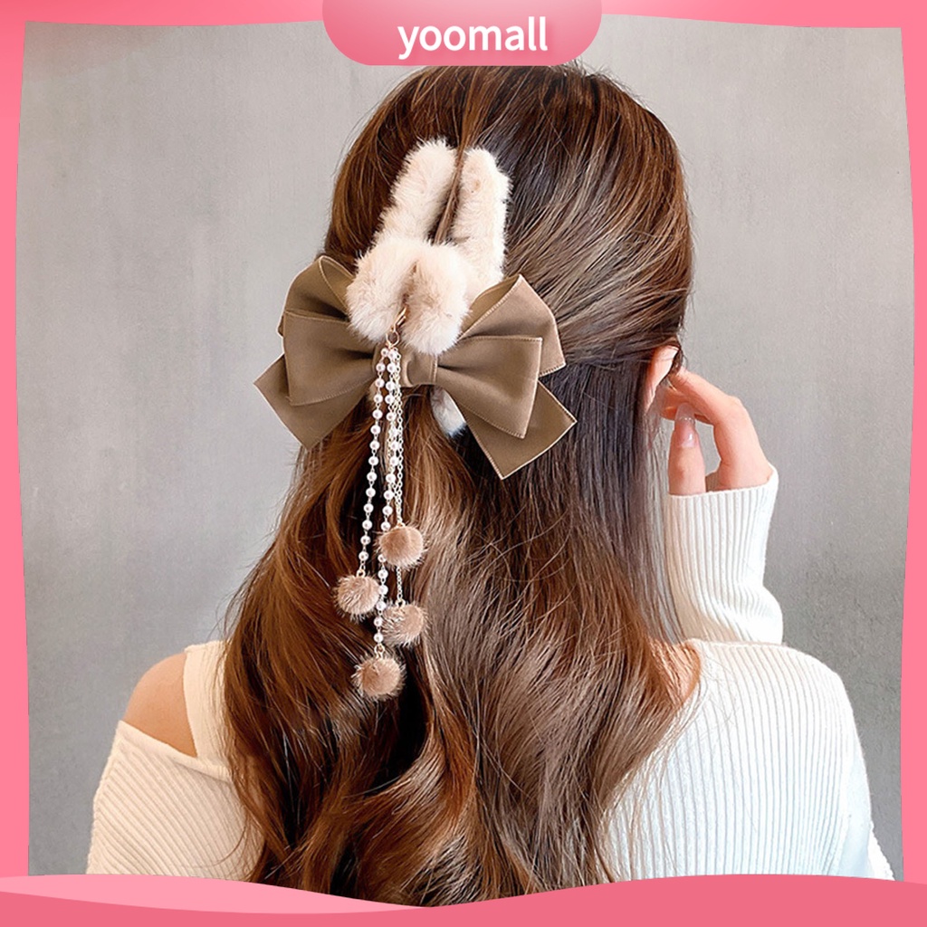 Kẹp Tóc Hình Bướm Đính Ngọc Trai Giả Dáng Dài Phối Tua Rua Dễ Thương Phong Cách Hàn Quốc