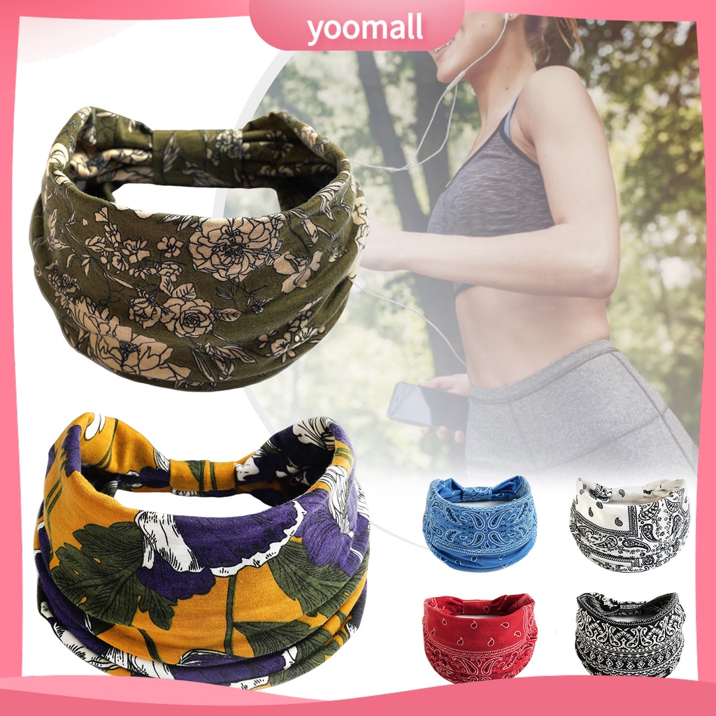 Băng Đô Bản Rộng Co Giãn Thấm Hút Mồ Hôi In Họa Tiết Phong Cách Bohemian Thời Trang Cho Nữ