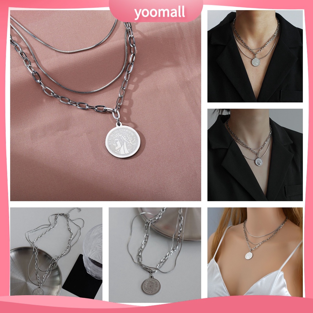 Vòng cổ Nhiều Lớp Bằng Thép Không Gỉ Thoải Mái Phong Cách Hiphop