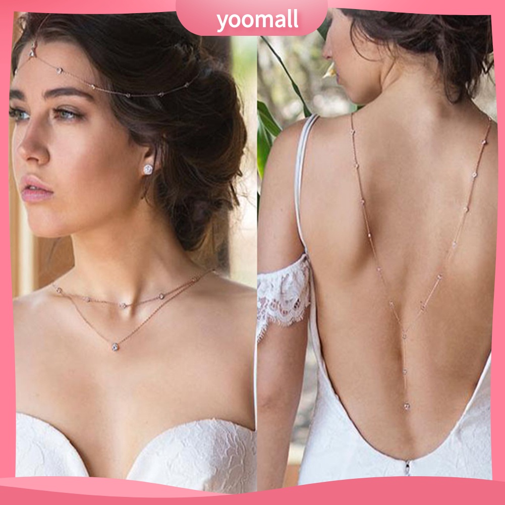 [YM] Vòng cổ Body Chain Dáng Dài Đính Kim Cương Giả Trang Sức Cho Cô Dâu Trong Tiệc Cưới