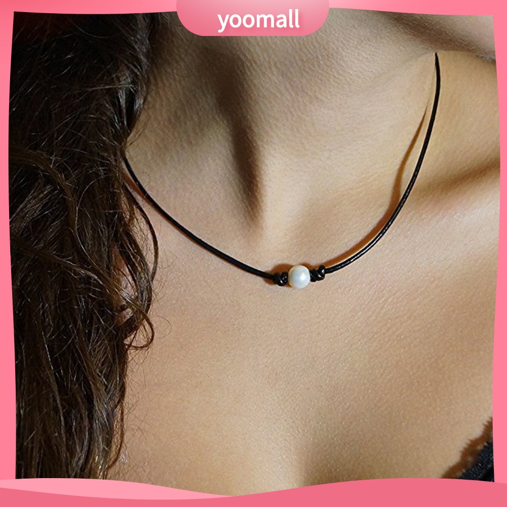 Vòng Cổ Choker Dây Da Đính Hạt Ngọc Trai Nhân Tạo Đơn Giản Dành Cho Nữ