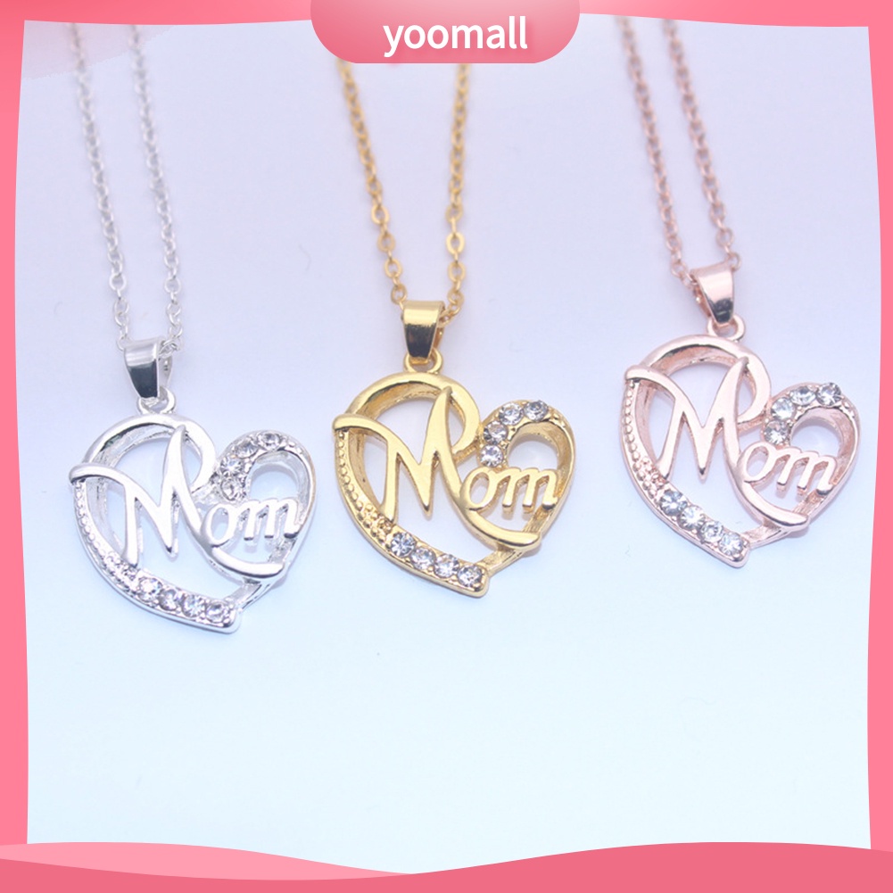 Vòng cổ Mặt Trái Tim Đính Đá Chữ Mom Thời Trang