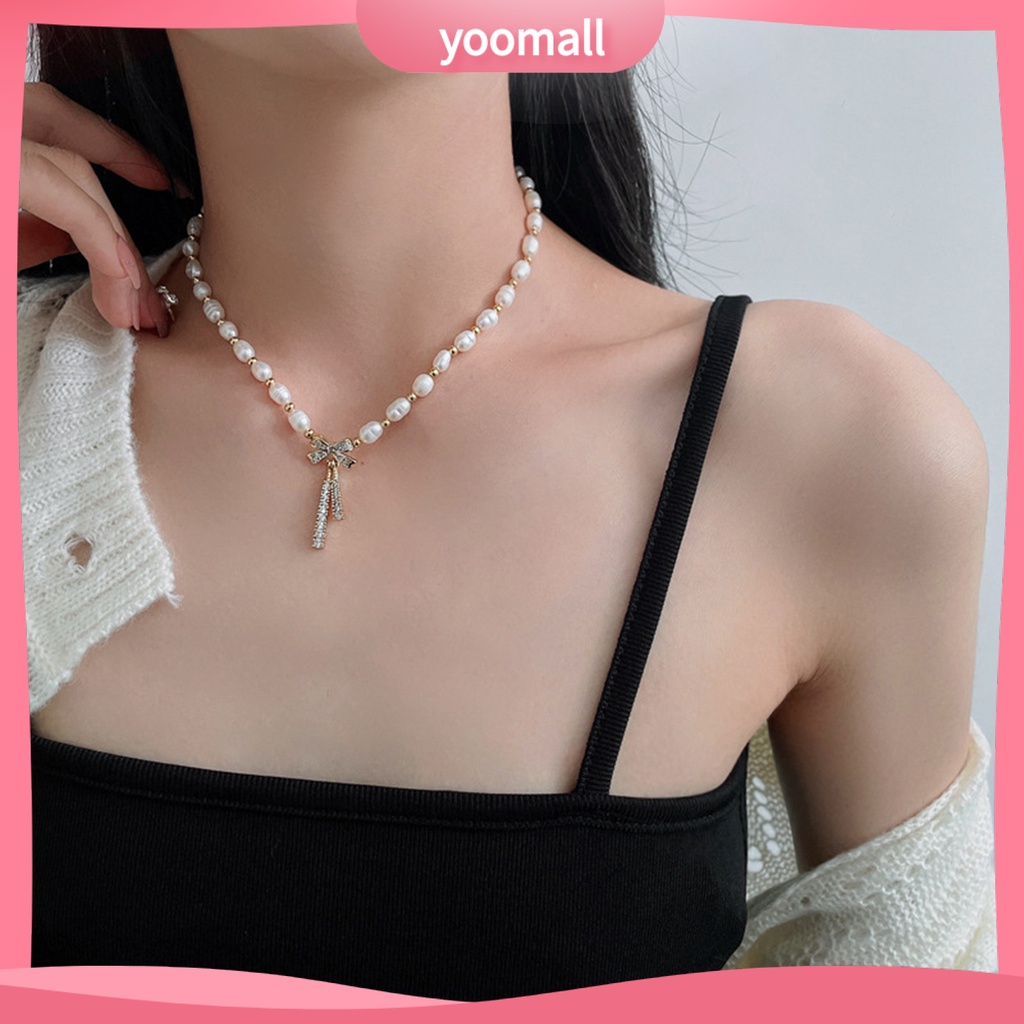 [YM] Vòng Cổ Choker Đính Ngọc Trai Giả Thắt Nơ Dễ Phối Đồ Cho Nữ