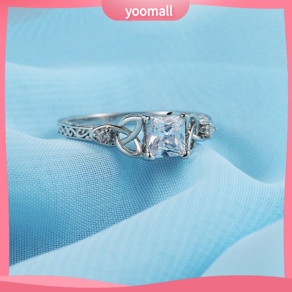 [YM] Nhẫn Đính Kim Cương Nhân Tạo Mạ Điện Không Gây Dị Ứng Trang Sức Hình Vuông Họa Tiết Hoa Sang Trọng Cho Nữ Dự Tiệc