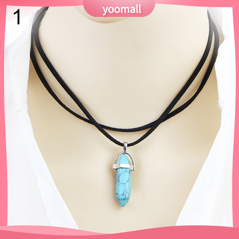 Vòng cổ Giả Da Hai Lớp Mặt Đá Lục Giác Thời Trang